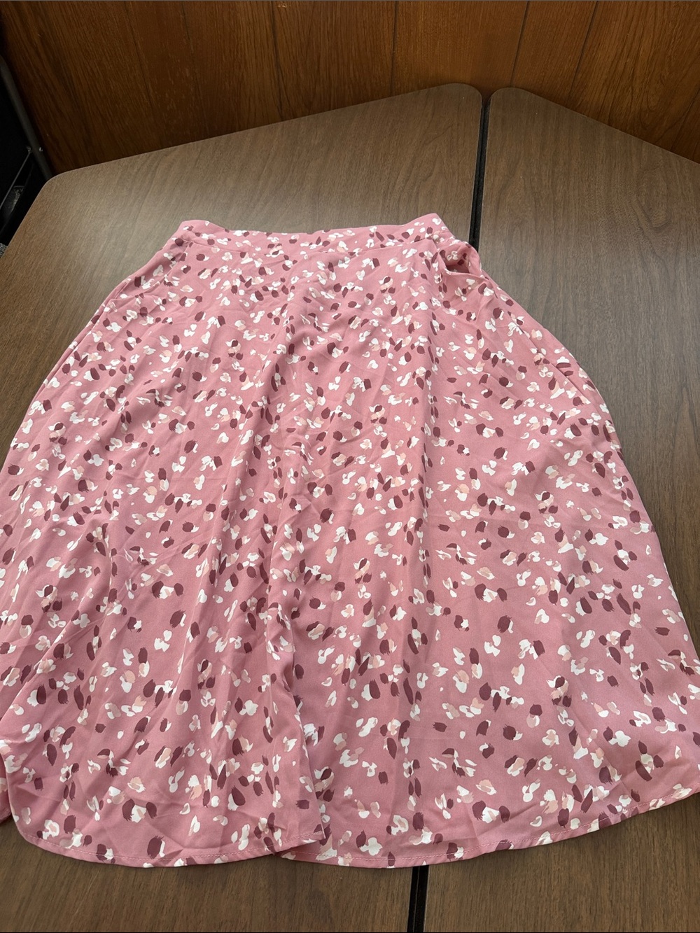 SHEIN Rose Pink A-Line Skirt with White & Brown Spot Print